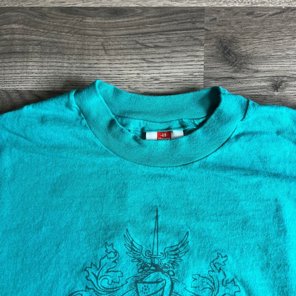 VTG Knight Crest T Shirt Mens Large Teal Family Single Shield Stitch Made in USA - Picture 6 of 14
